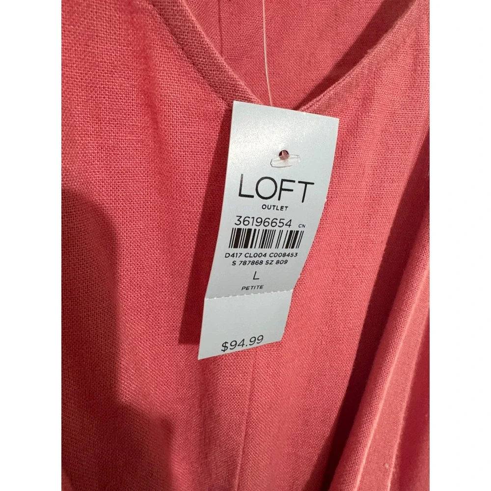 LOFT Outlet Womens Large Petite Pink Linen Blend Tie Front Wide Leg Jumpsuit NWT - Picture 4 of 10